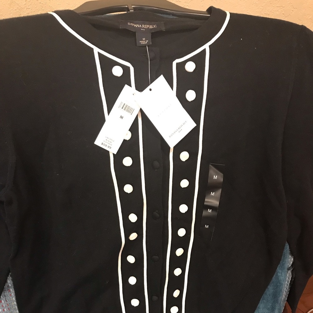 Banana Republic Black Cardigan with Floral Design